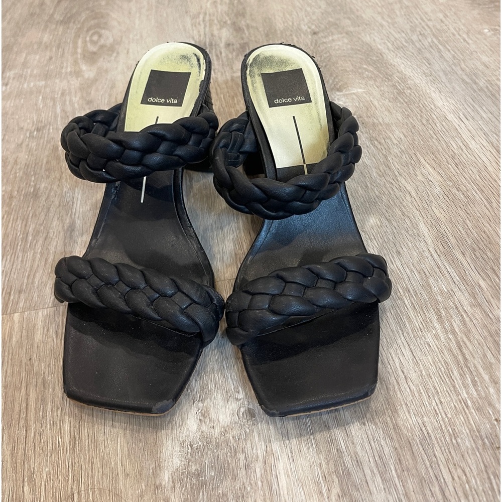 Dolce Vita Black Braided Sandals - Picture 1 of 5